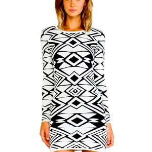 Parker Long Sleeve Geometric Design Mini Dress with Back Zipper Closure